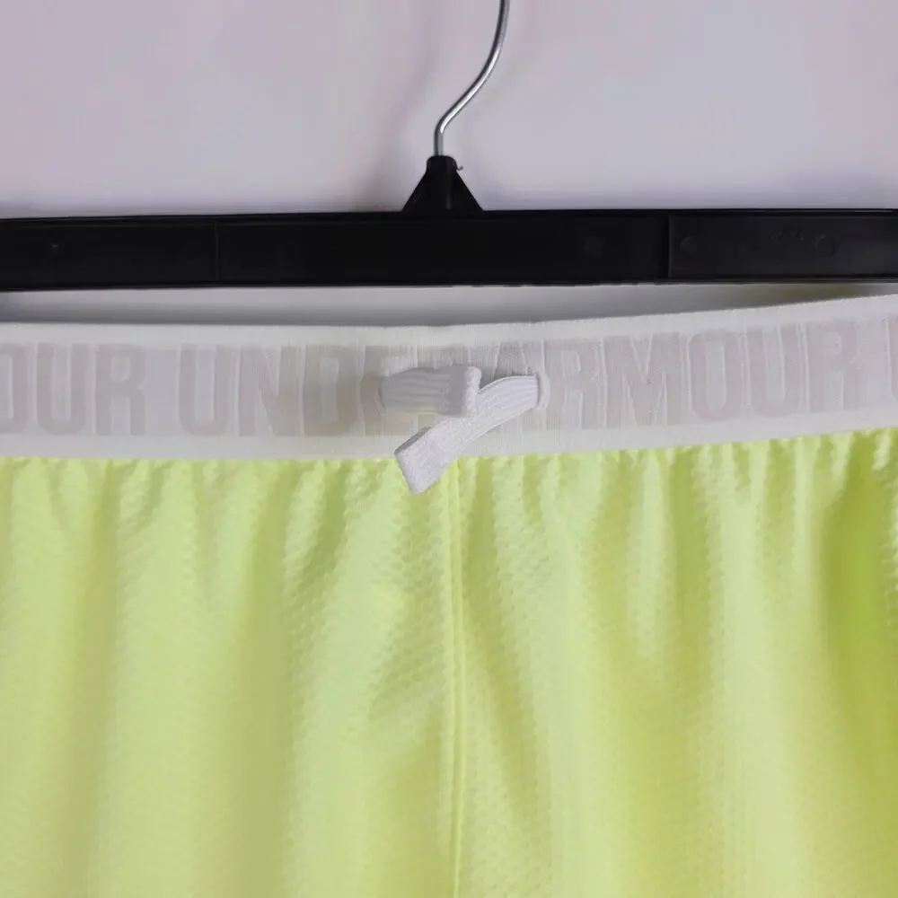 New Under Armour Girls Shorts YLG Yellow Loose Fit HeatGear Drawstring Athletic